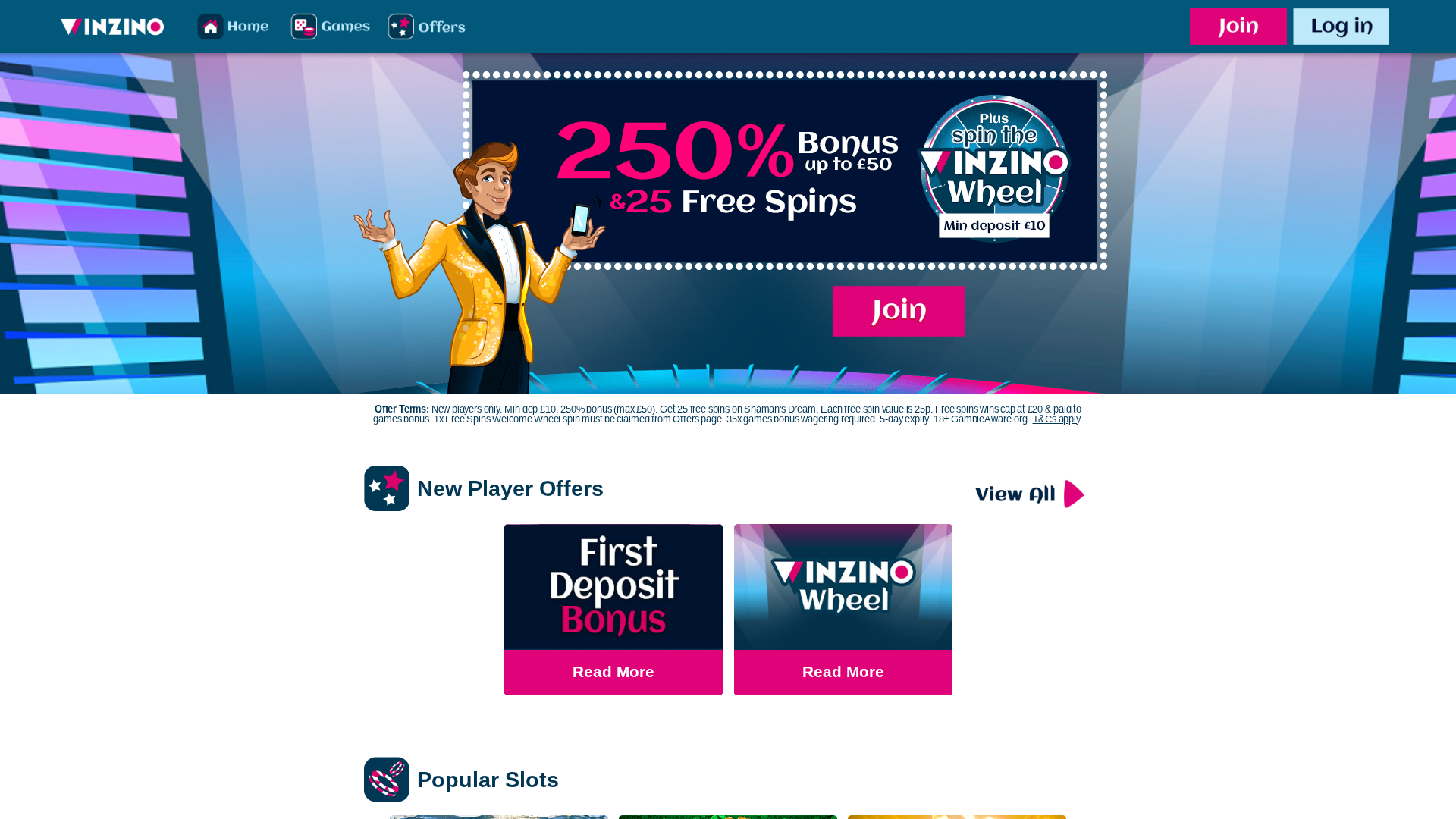 Página de inicio de escritorio de Winzino Casino