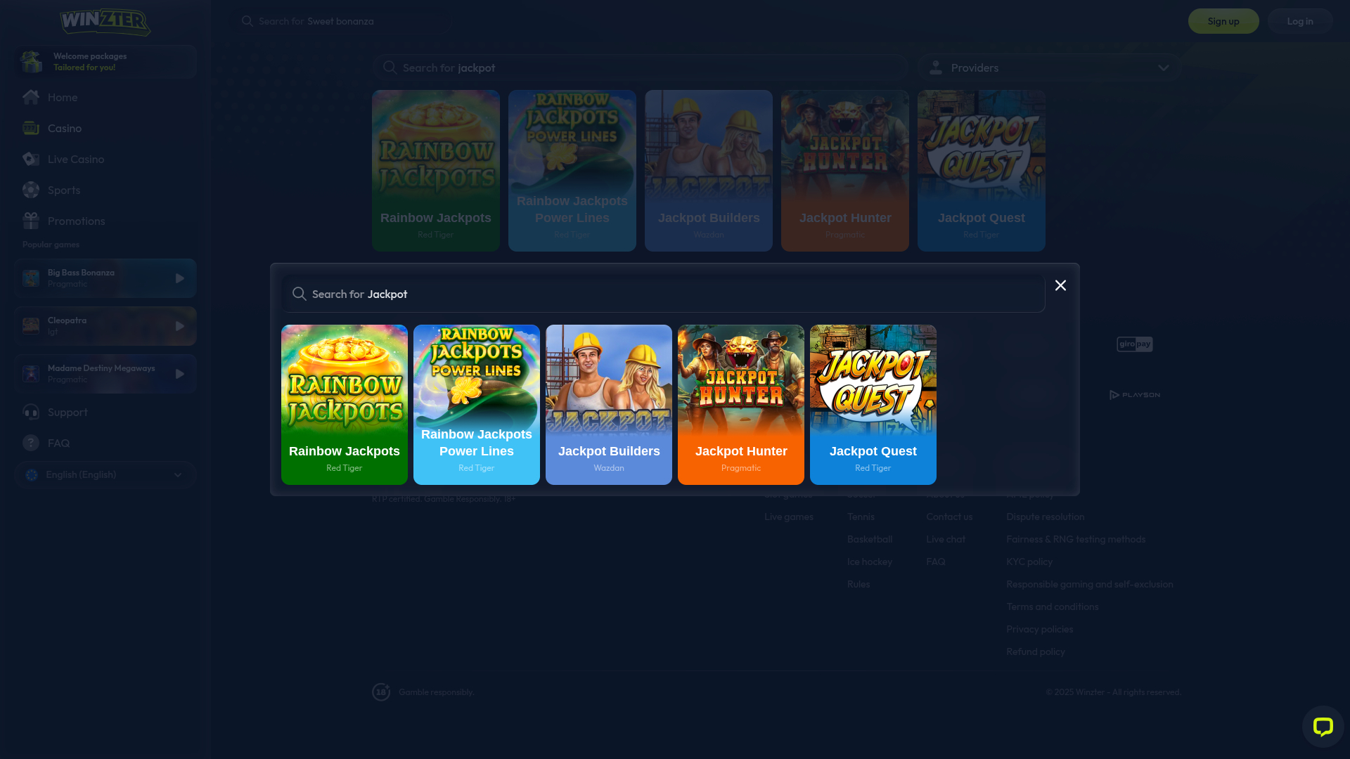 Winzter Casino Desktop Jackpot