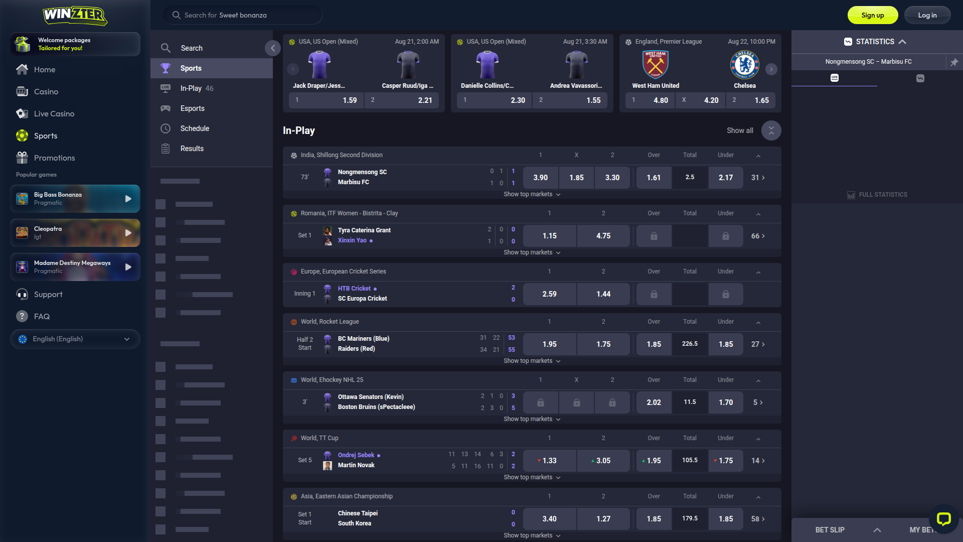 Winzter Casino Desktop Sports