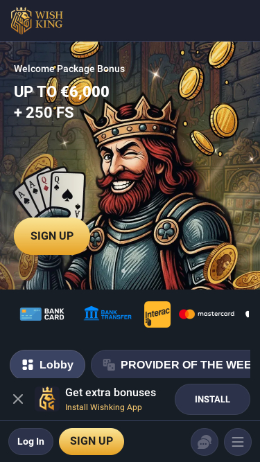 Pagina iniziale mobile di Wishking Casino