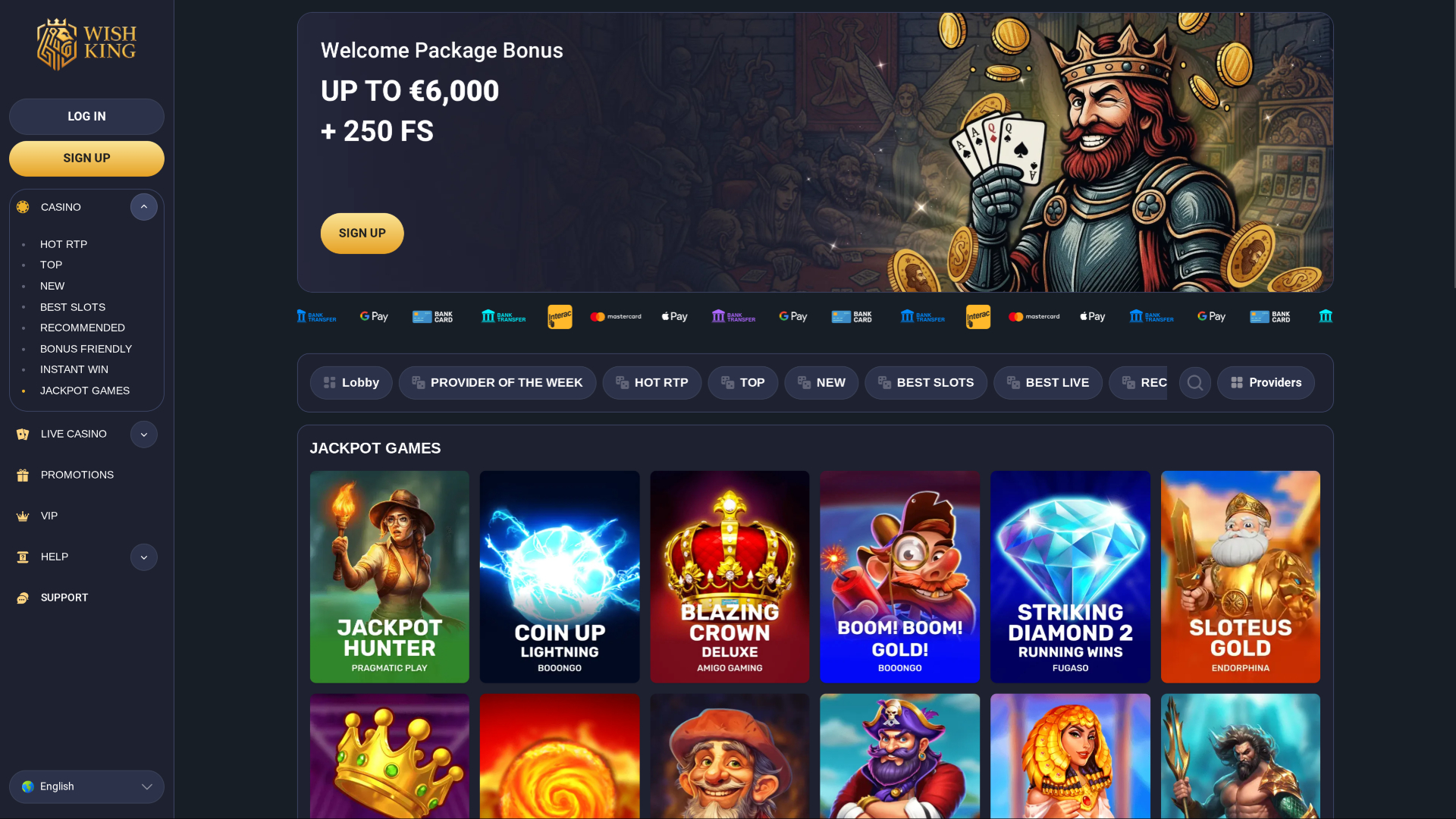 Jackpot da desktop del casinò Wishking