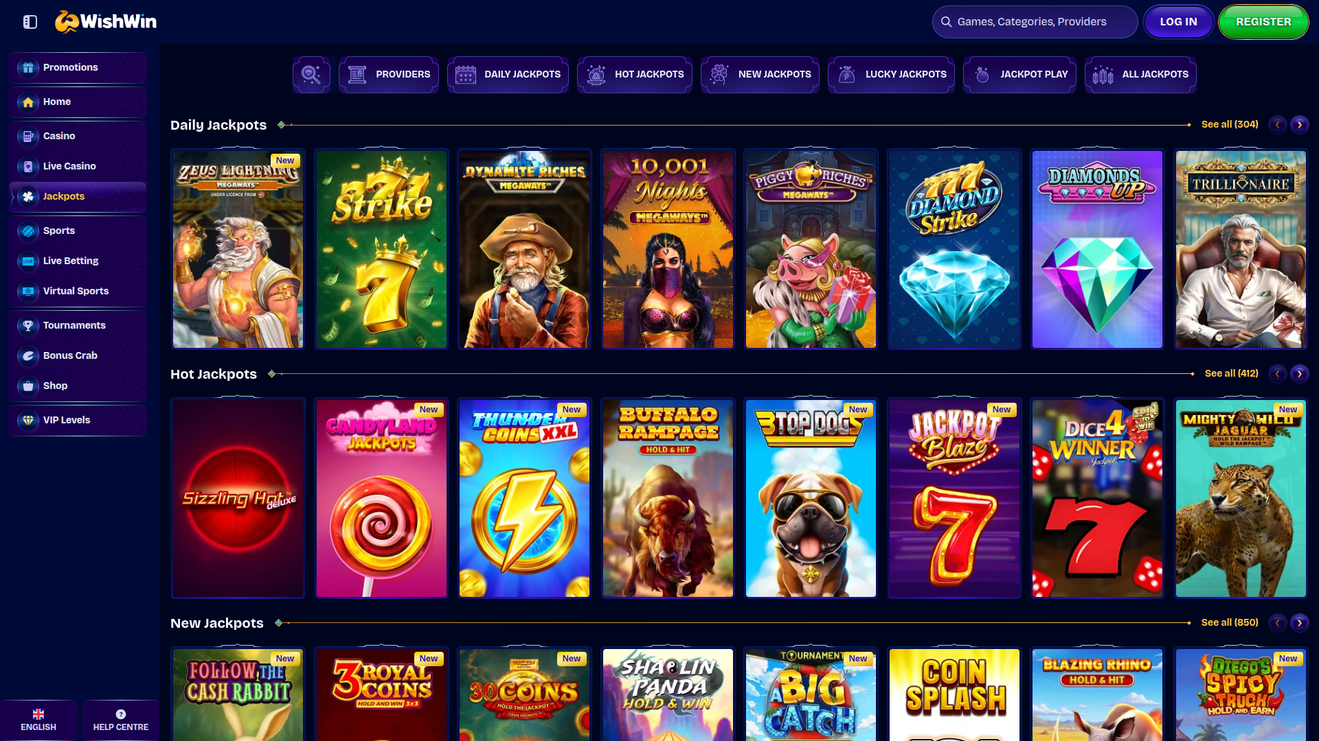 Jackpot de bureau de WishWin Casino