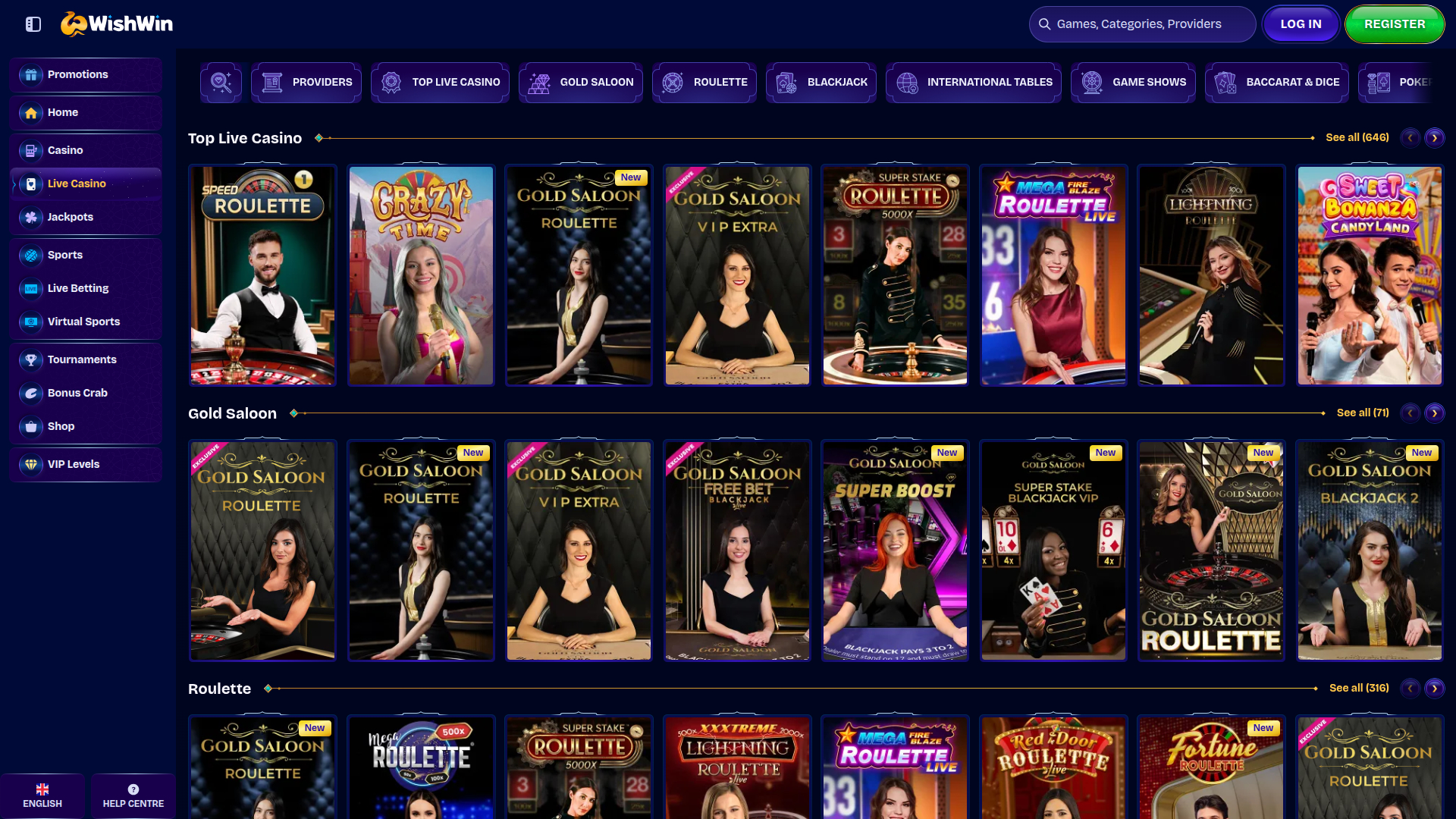 Croupier en direct sur ordinateur de WishWin Casino