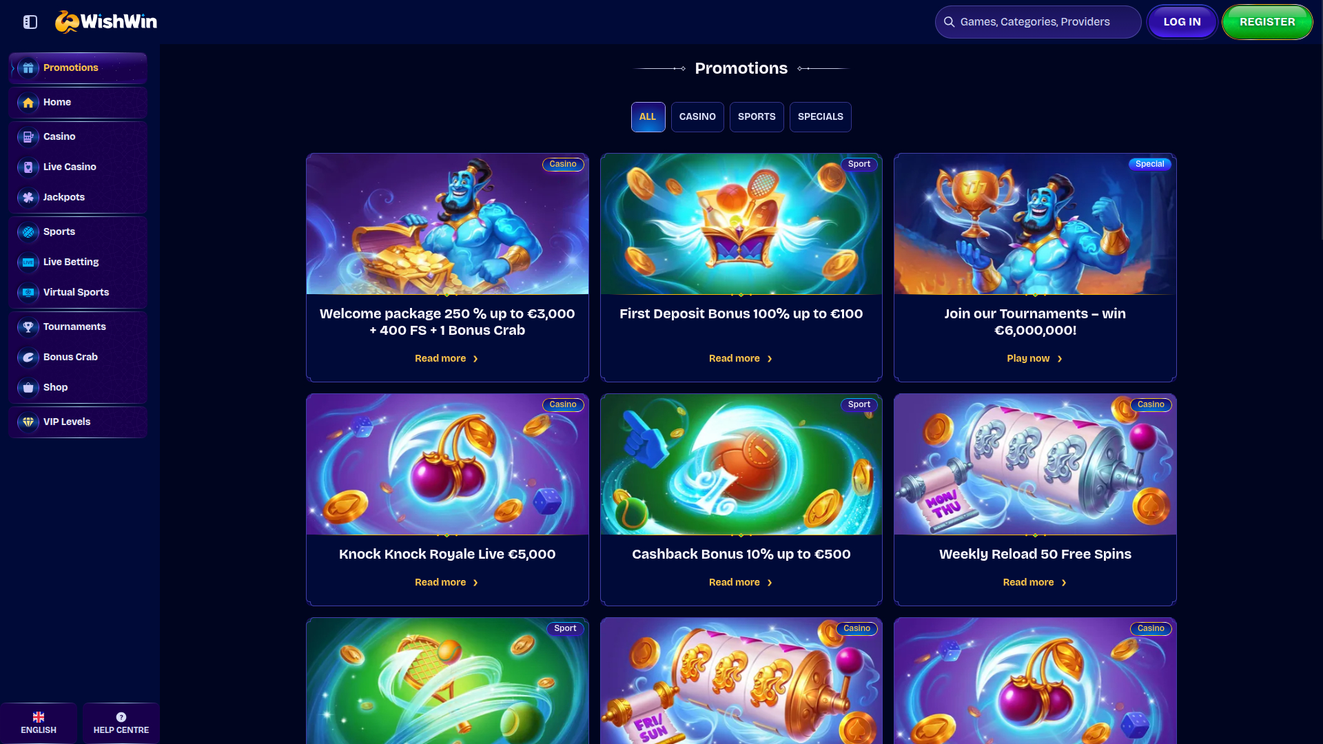 Promotions de bureau de WishWin Casino