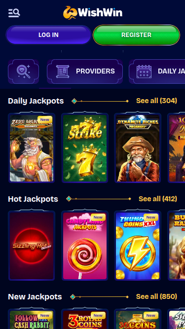 Jackpot mobile de WishWin Casino