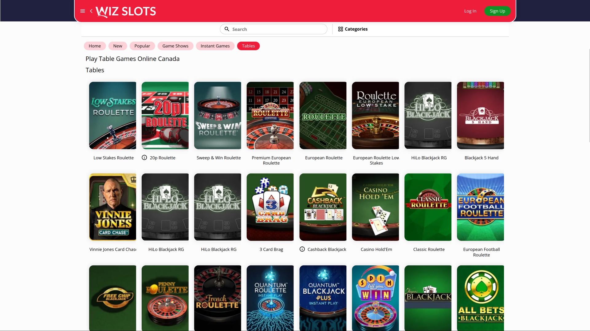 Giochi da tavolo per desktop del casinò Wiz Slots