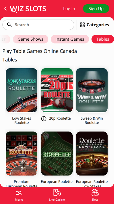 Wiz Slots Casino Mobile Table Games