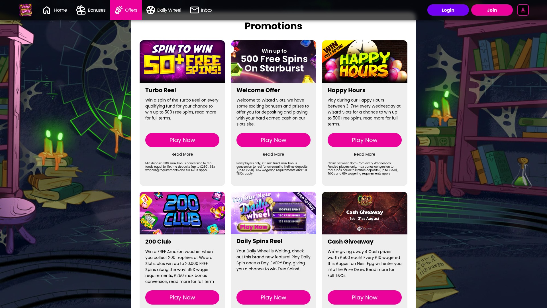 Promotions de bureau de Wizard Slots Casino