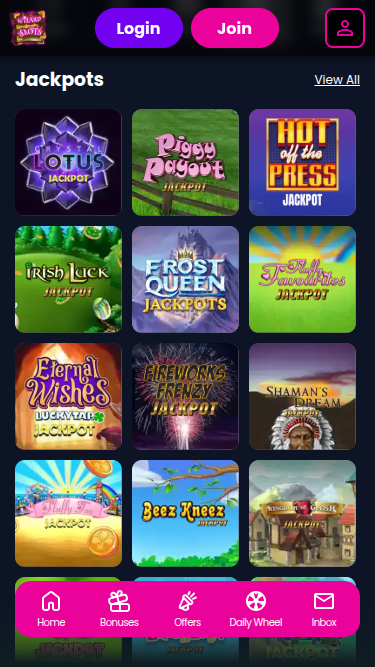 Jackpot mobile de Wizard Slots Casino