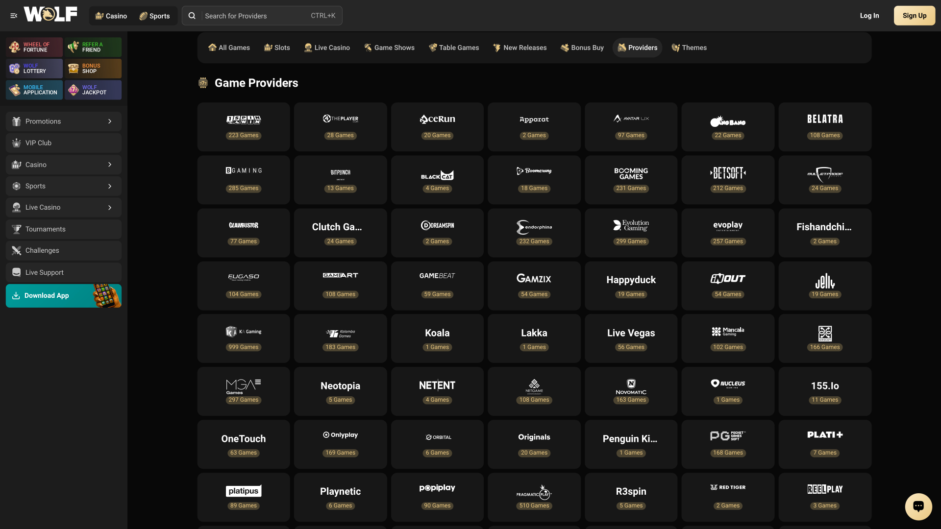 Sviluppatori del gioco desktop Wolf.io Casino