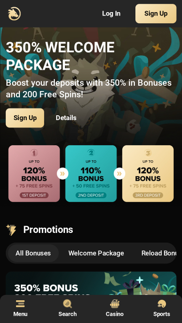 Promozioni per dispositivi mobili del casinò Wolf.io