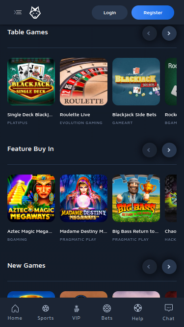 Jeux mobiles de Wolf.Bet Casino