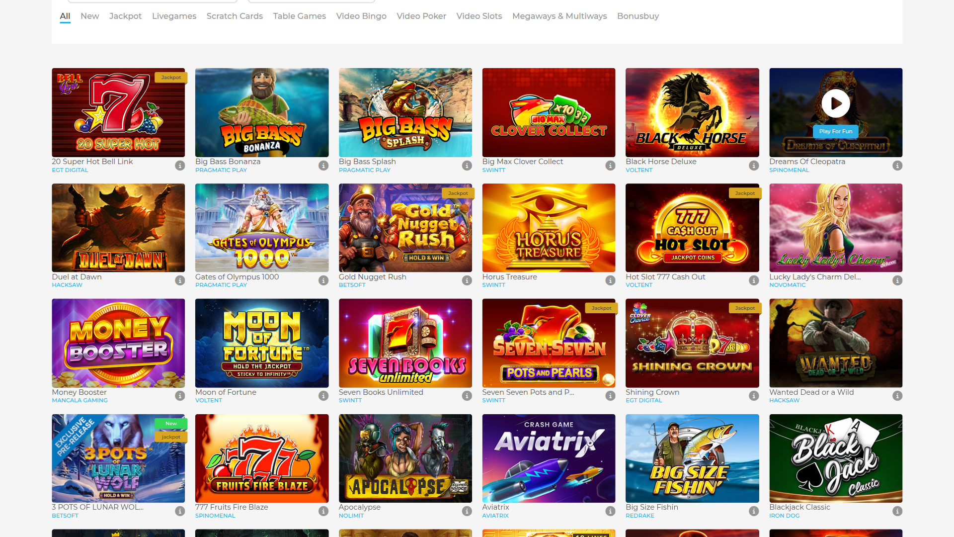 Jeux sur ordinateur de Wolfy Casino