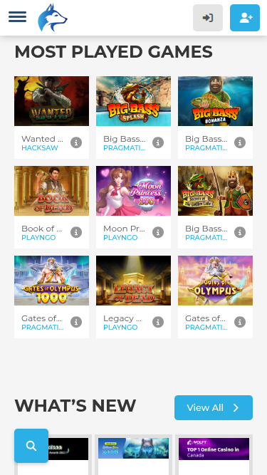 Jeux mobiles de Wolfy Casino