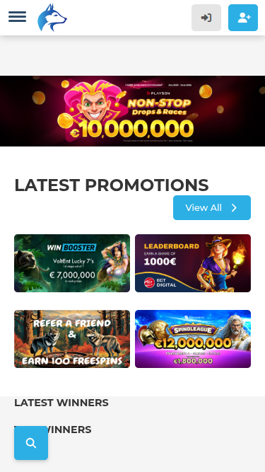 Page d'accueil mobile de Wolfy Casino