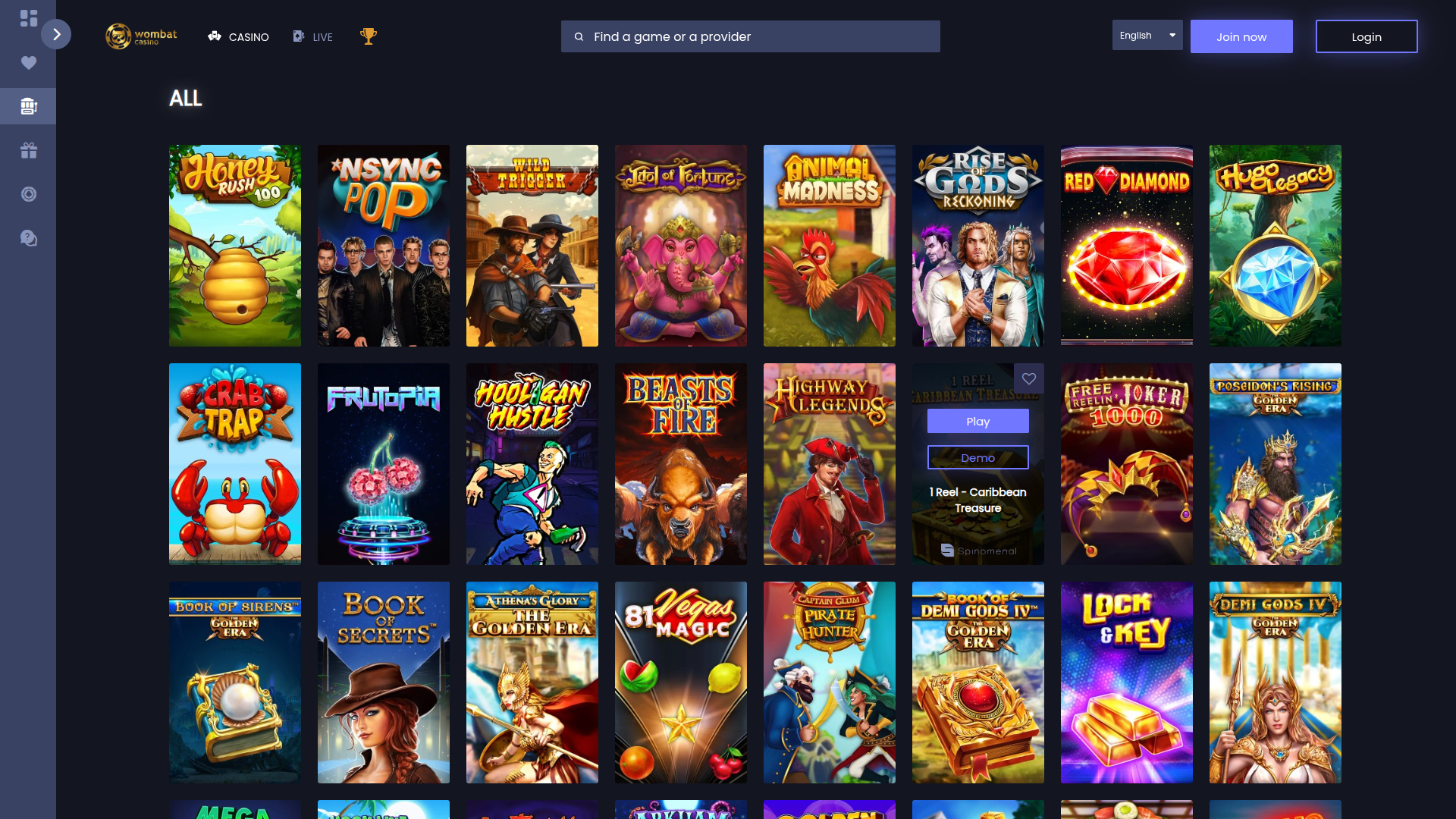 Jeux sur ordinateur de Wombat Casino