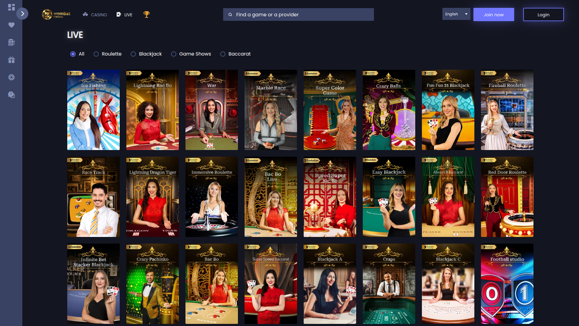 Croupier en direct sur ordinateur de Wombat Casino