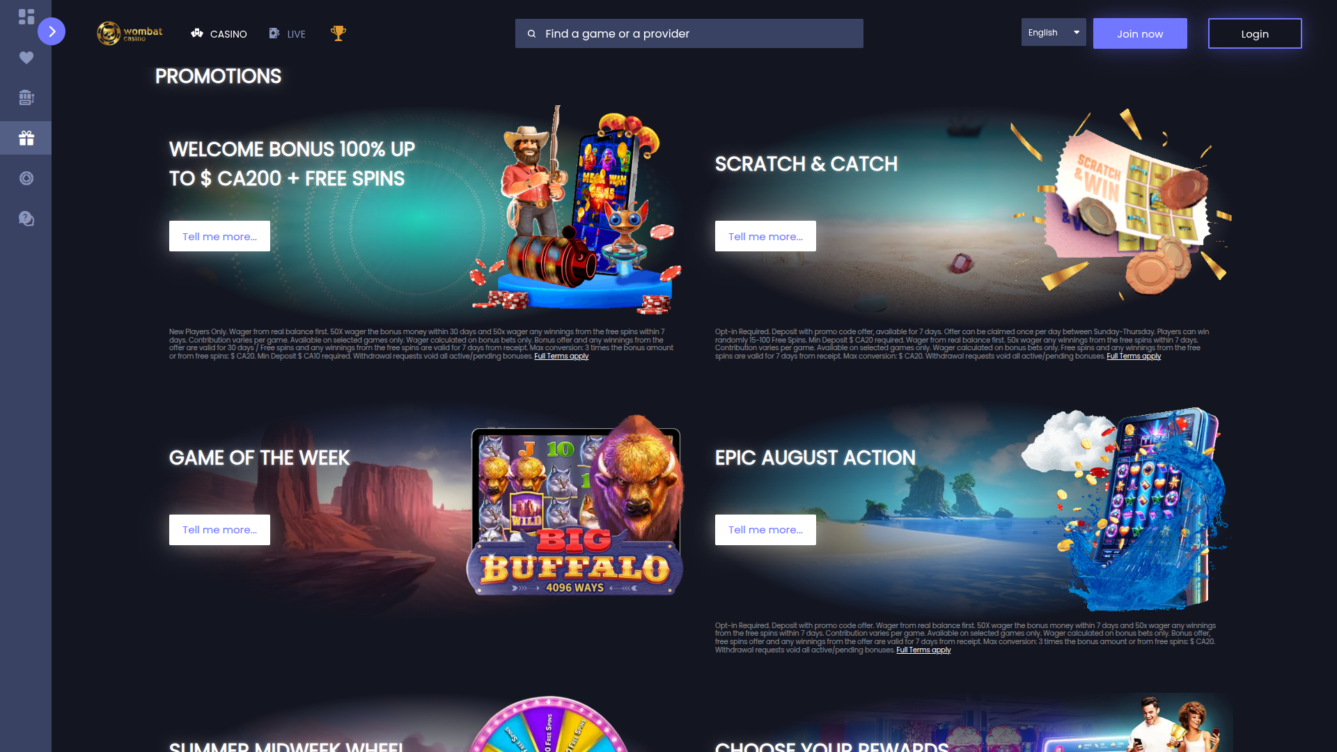 Promotions sur ordinateur de Wombat Casino