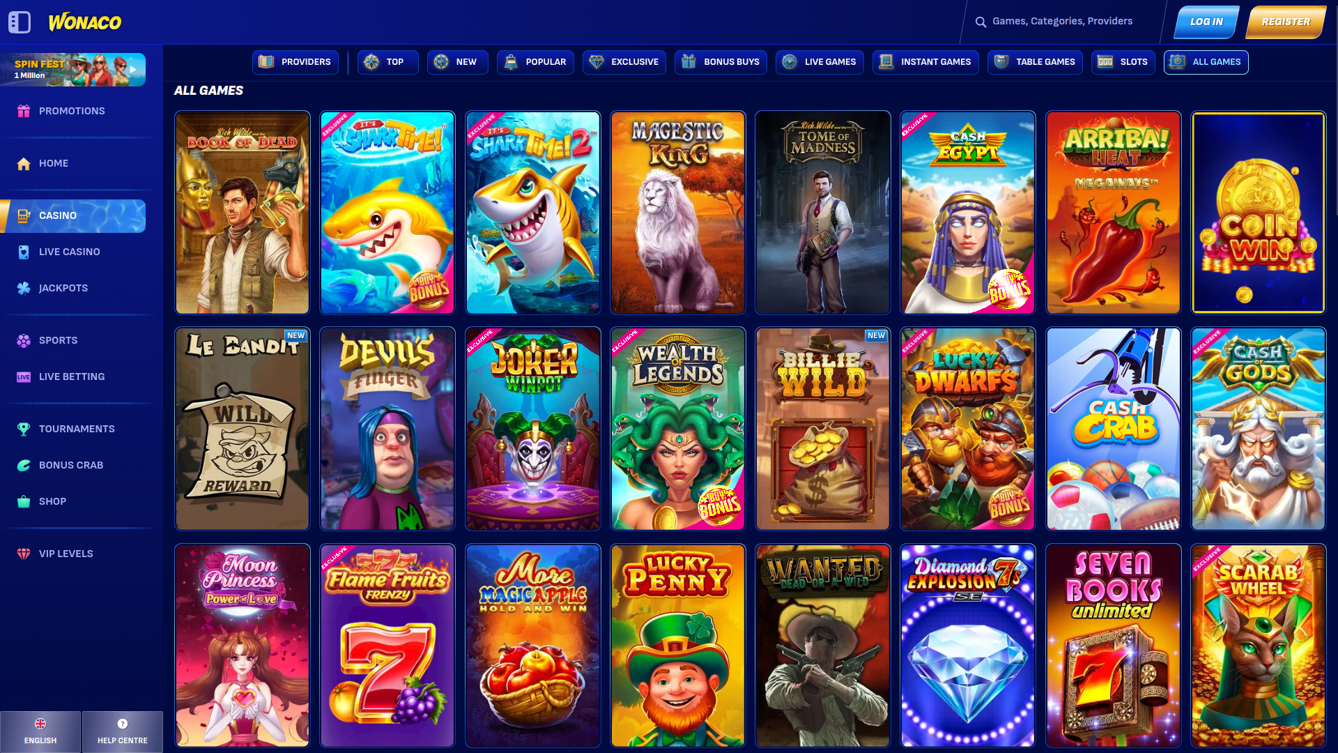 Juegos de escritorio de Wonaco Casino