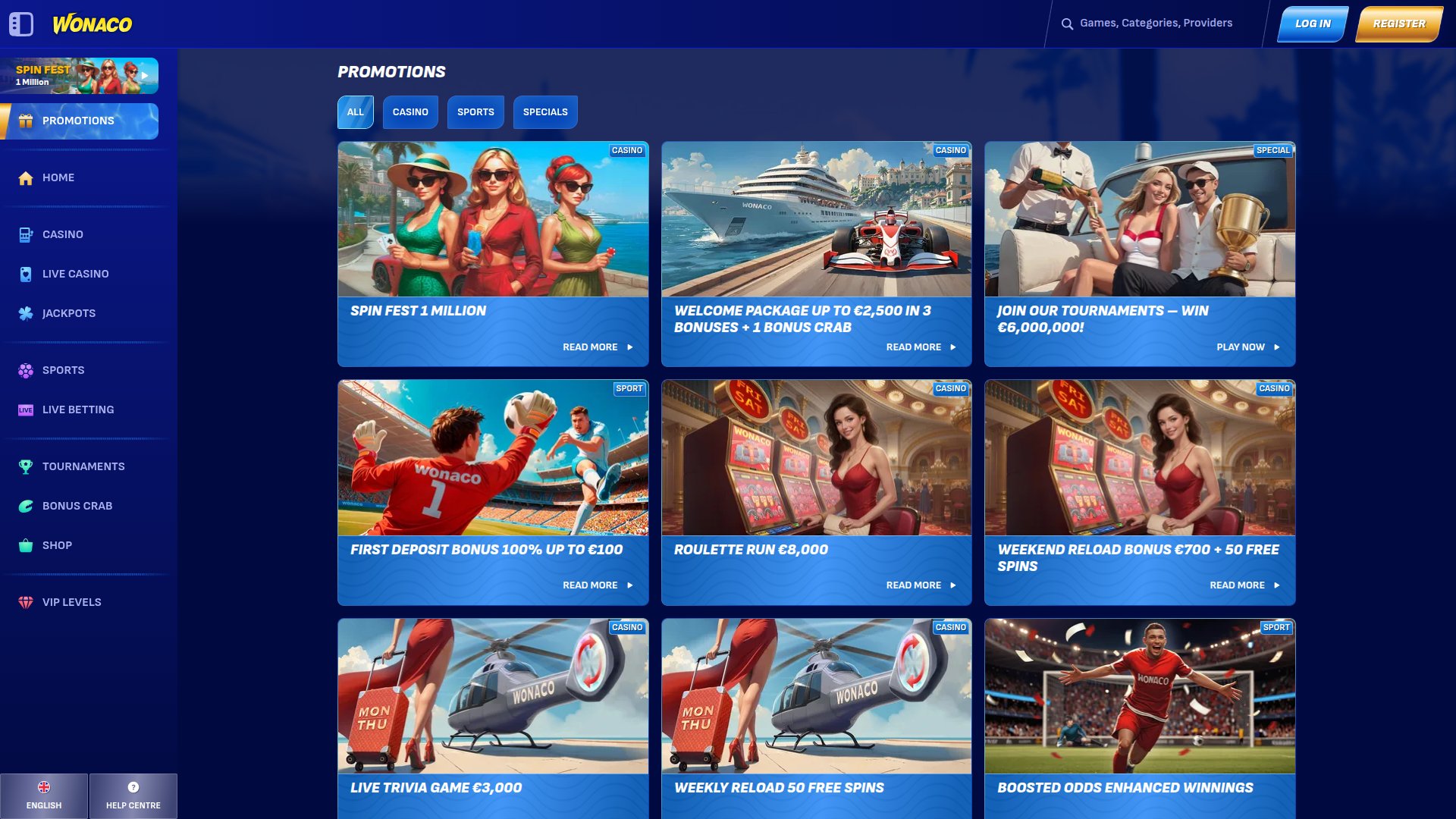 Promociones de escritorio de Wonaco Casino