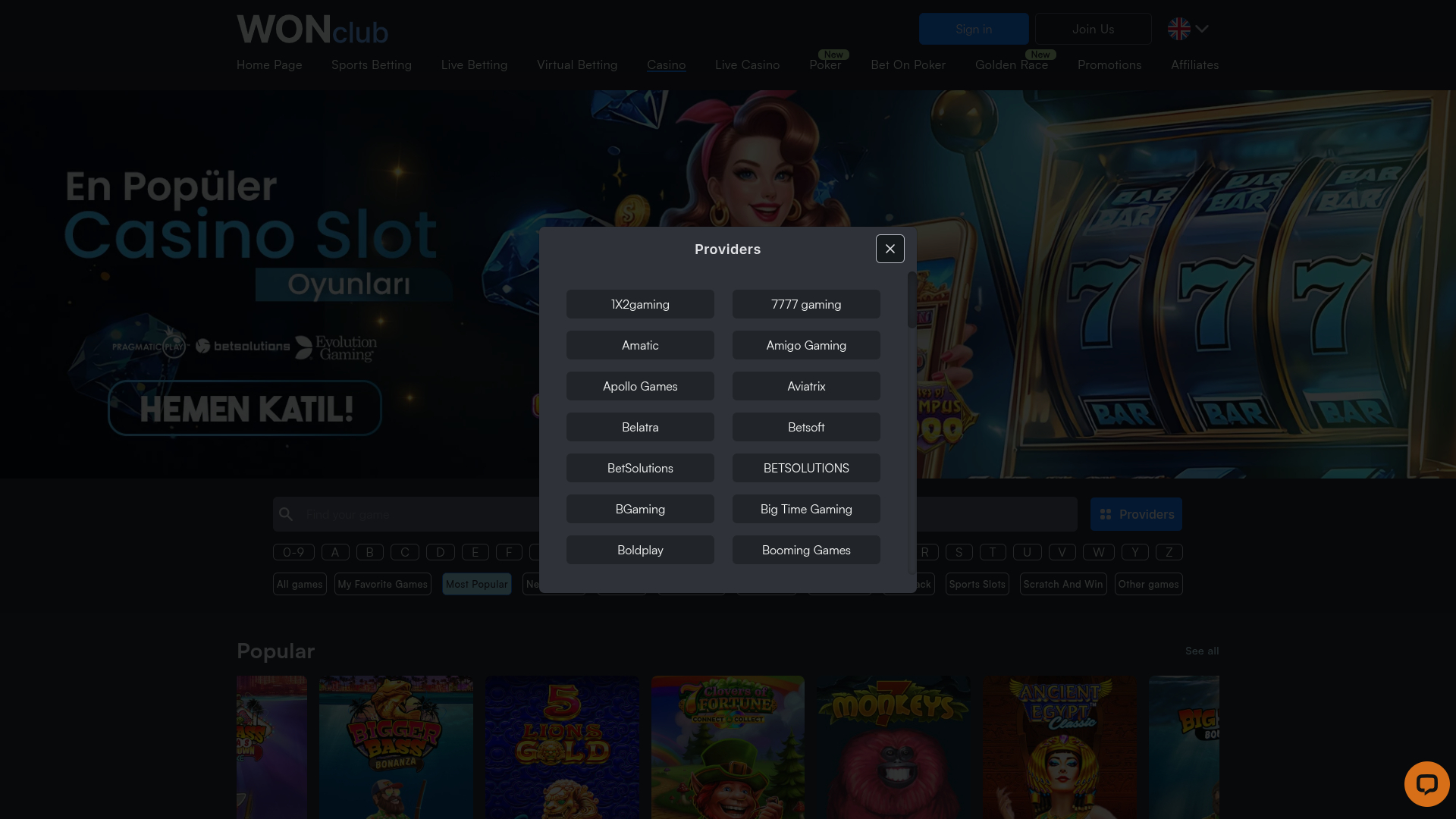 Desarrolladores de juegos de escritorio de WONClub Casino