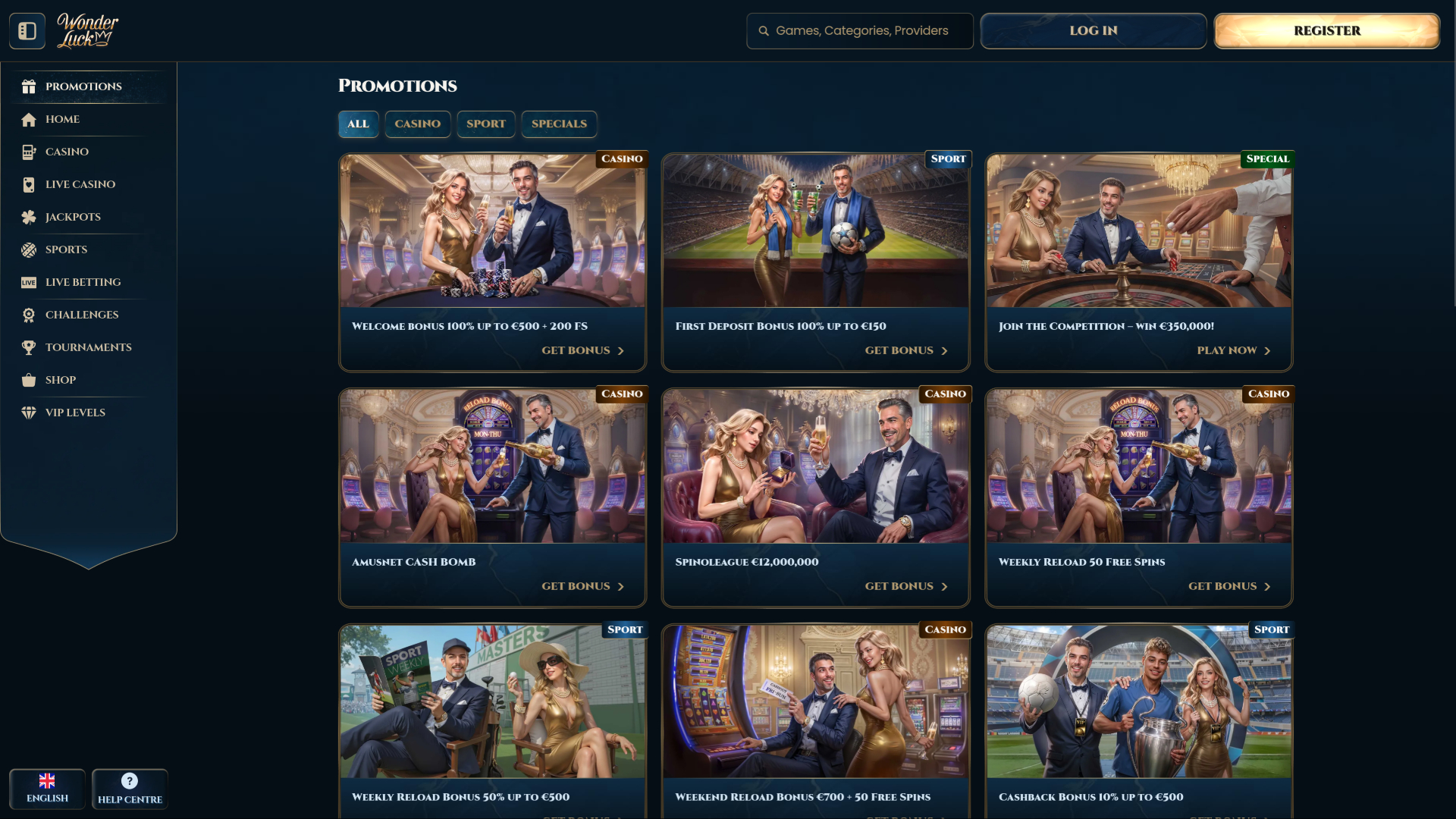Screenshot della pagina delle promozioni di Wonderluck Casino
