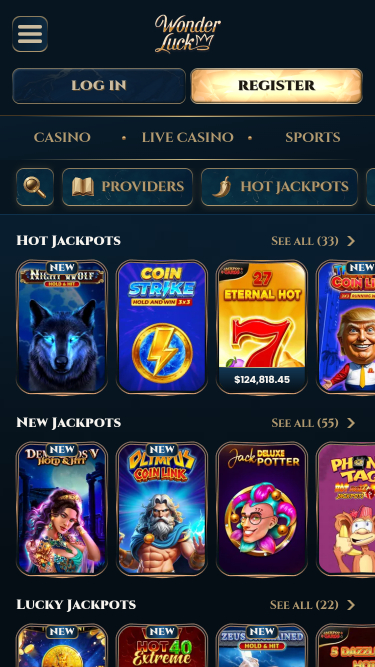 Screenshot della pagina mobile del jackpot di WonderLuck Casino