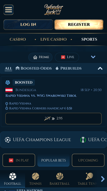 Scommesse sportive da mobile su WonderLuck Casino