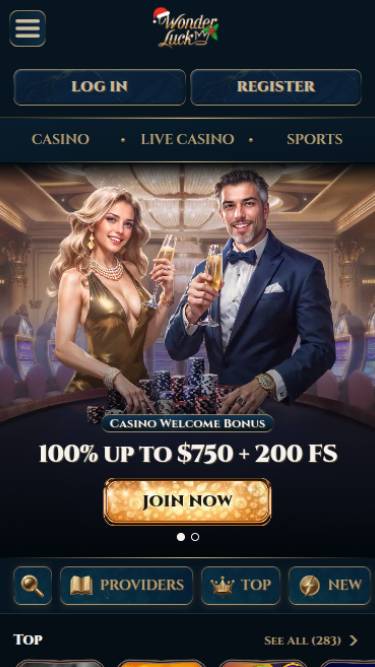 Screenshot der mobilen Homepage von WonderLuck Casino