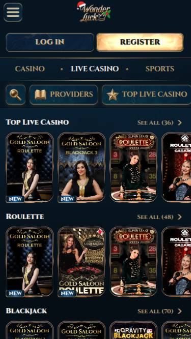Live-Screenshot der mobilen Webseite von WonderLuck Casino