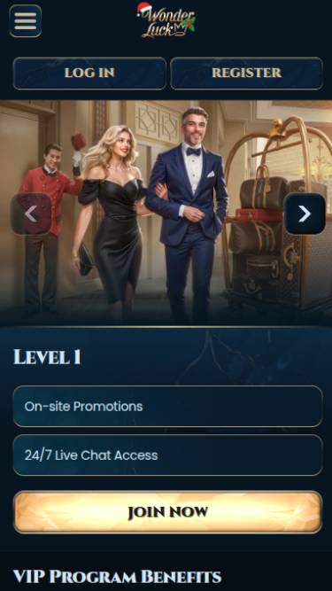 Screenshot der VIP-Mobilseite von WonderLuck Casino