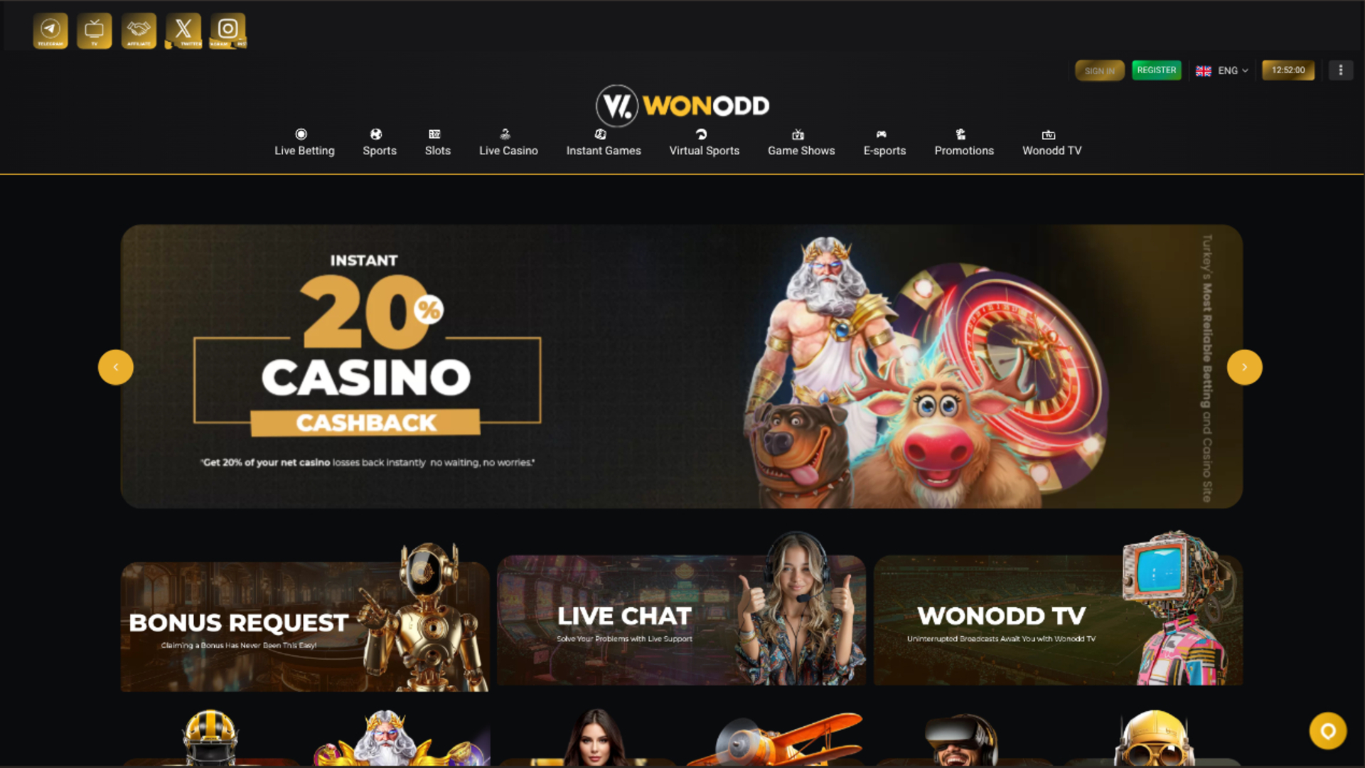 Page d'accueil sur ordinateur de Wonodd Casino