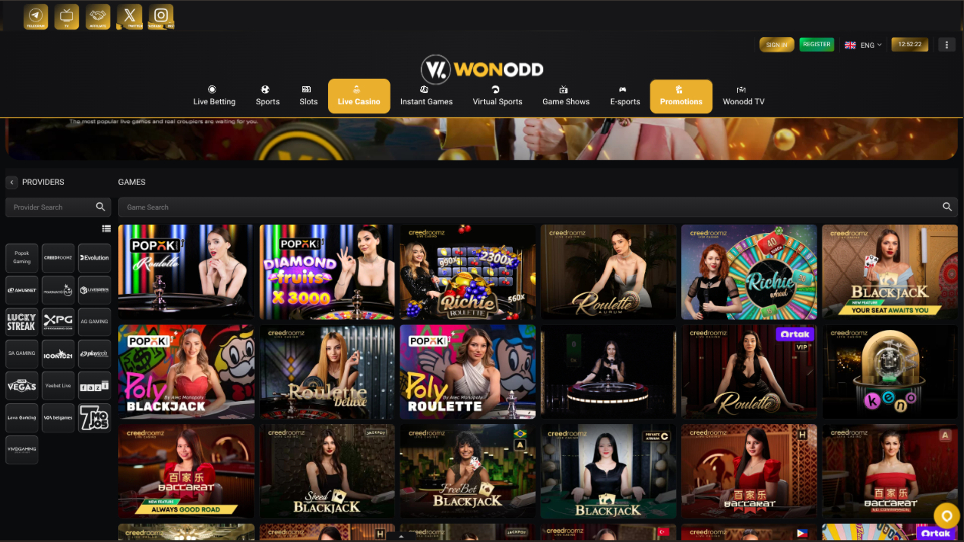 Croupier en direct sur ordinateur de Wonodd Casino