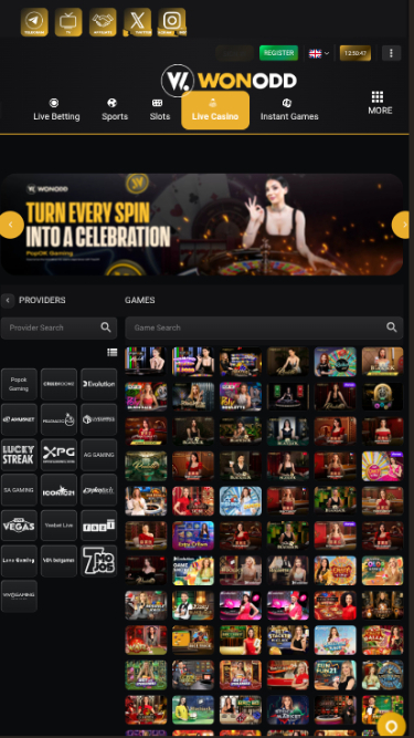 Croupier en direct mobile de Wonodd Casino