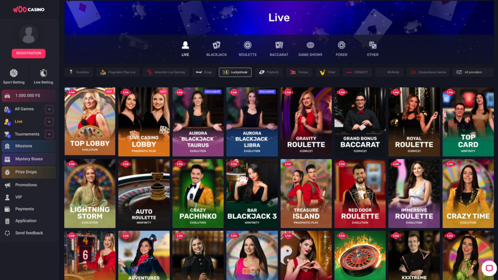 Live-дилер Woo Casino для компьютера
