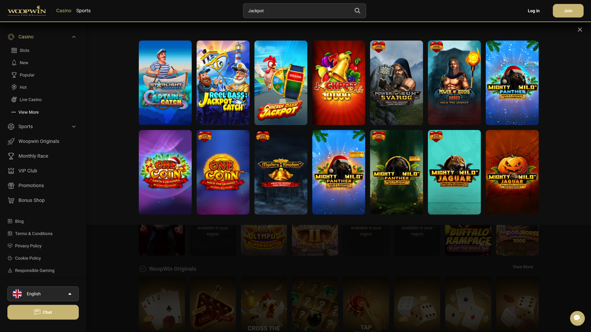 Jackpot do Woopwin Casino para computador