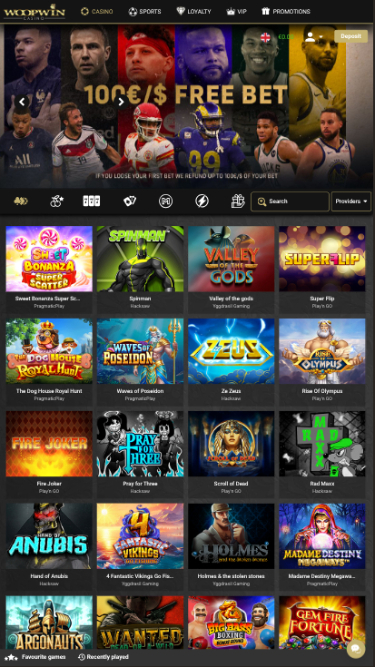 Woopwin Casino mobile Startseite
