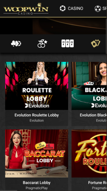 Woopwin Casino mobiler Live-Dealer