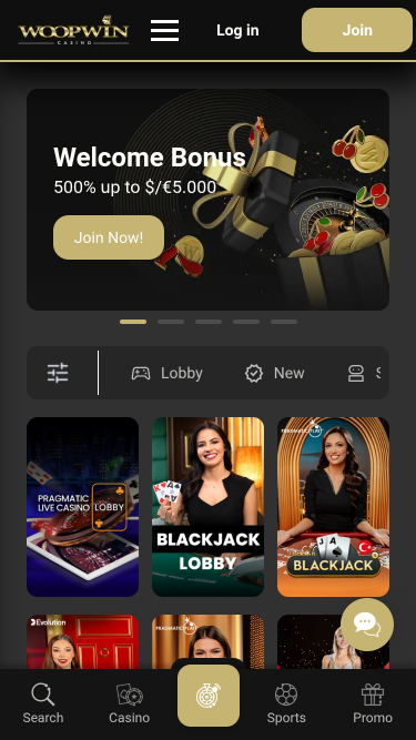 Cassino Woopwin Mobile com Dealer ao Vivo