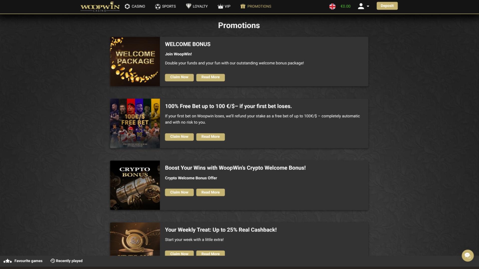 Woopwin Casino Desktop-Aktionen