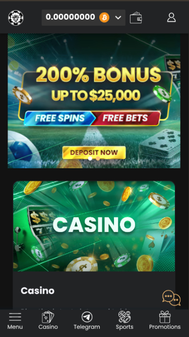 Page d’accueil mobile de WSM Casino
