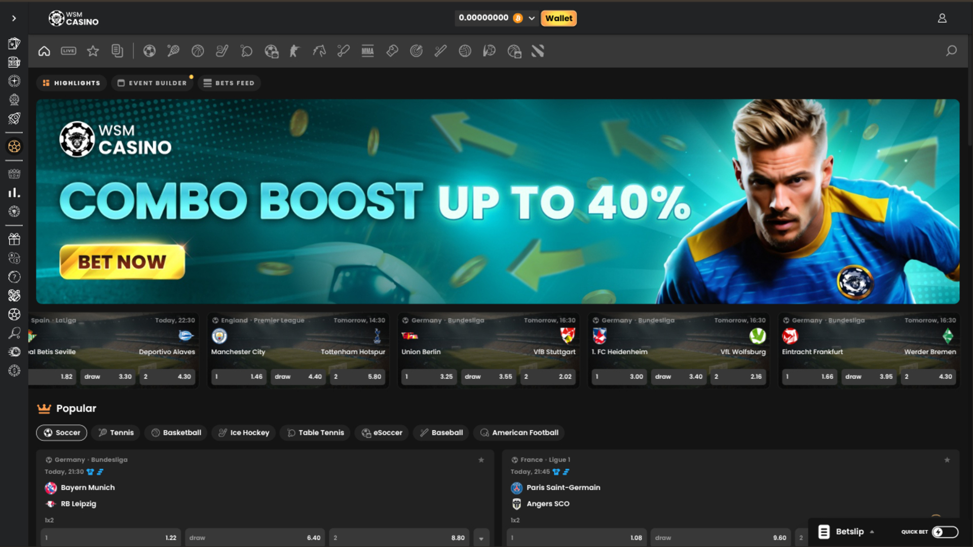 Sports de WSM Casino sur ordinateur