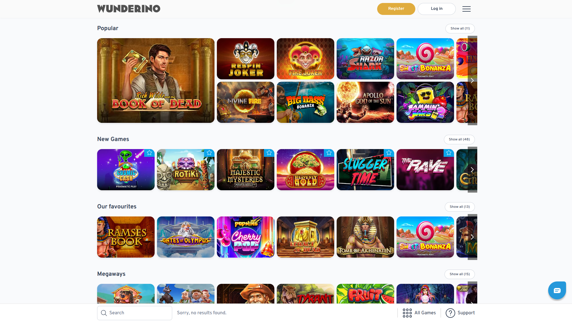 Juegos de escritorio de Wunderino Casino