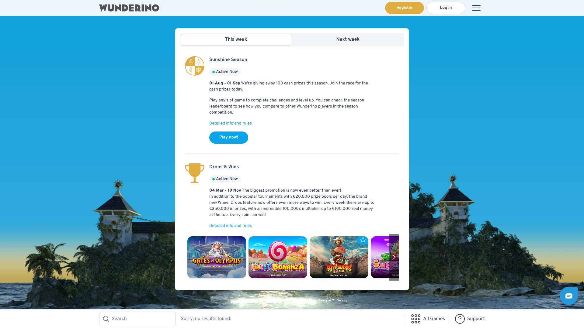 Promociones de escritorio de Wunderino Casino