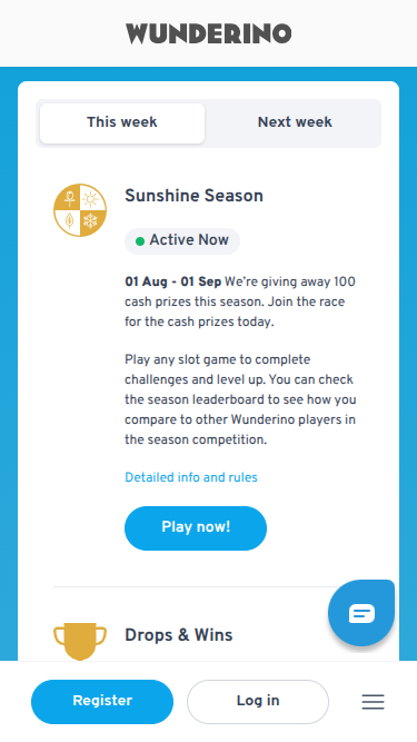 Promociones móviles de Wunderino Casino