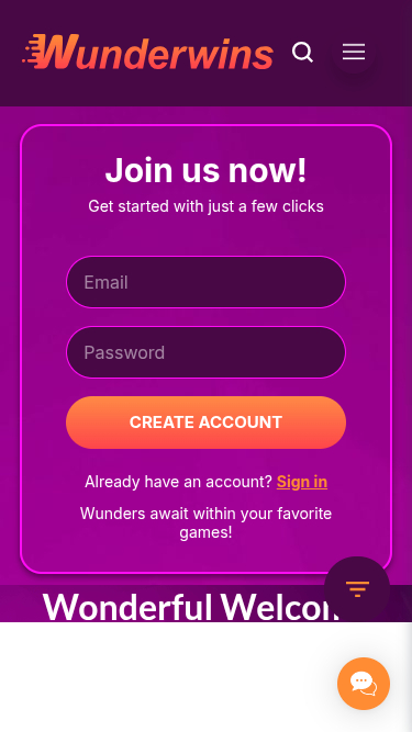 Homepage mobile di Wunderwins