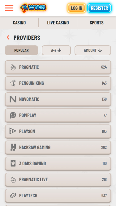 Desarrolladores de juegos móviles de Wyns Casino