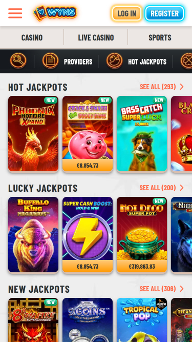 Jackpot móvil del casino Wyns