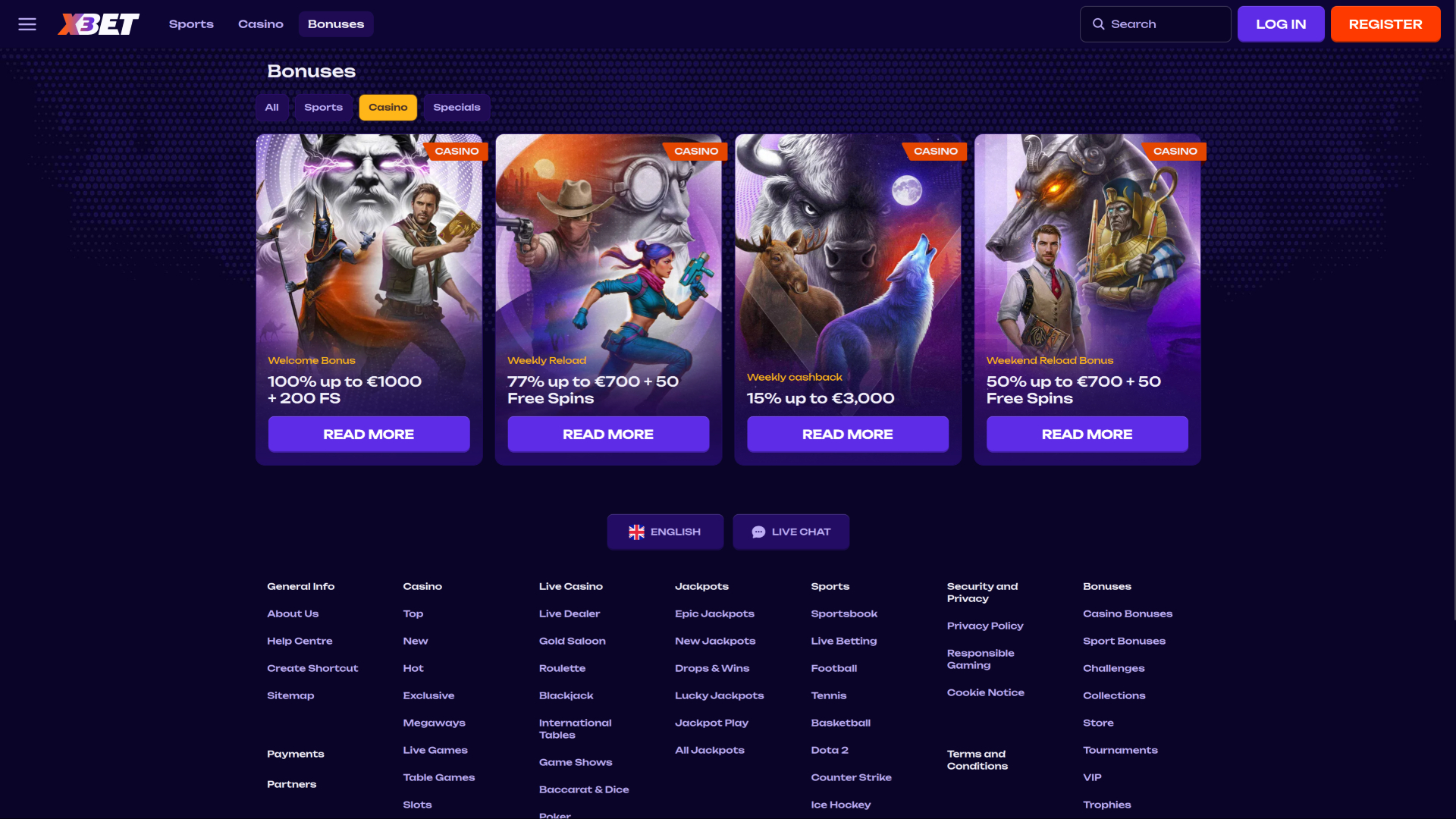 X3bet Casino Desktop-Aktionen