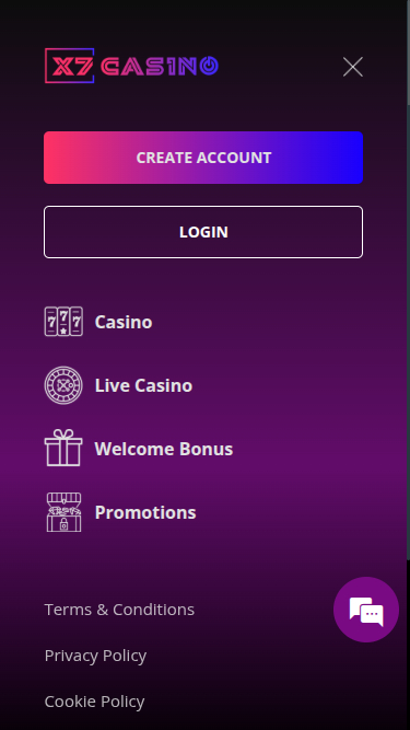 Мобильная главная страница X7 Casino